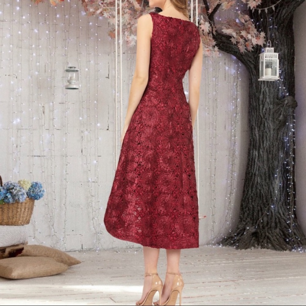 Js Collections pinwheel soutache V-Neck high Low gown - Picture 3 of 10